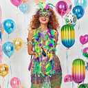 4 Pieces Mardi Gras Costume Accessory Set Sequin Mask Sequins Tassel Wrap Skirt Belly Dance Skirt Faux Feather Headband Feather Boa Mardi Gras Outfits for Women Girls Disco Carnival Party Yellow (Yellow)