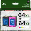 64XL Ink Cartridge Combo Pack Replacement for 64XL Ink Remanufactured Black and Color Combo Pack for Envy Photo 7858 7855 7120 7155 7158 7164 6255 6252 6232 Envy Inspire 7950e Tango Printer (2-Pack)