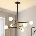 KAISITE Modern Sputnik Chandelier - 6 Light Chandelier with Height Adjustment, Black and Gold Finish for Kitchen, Bedroom and Foyer (Bulbs Not Included)