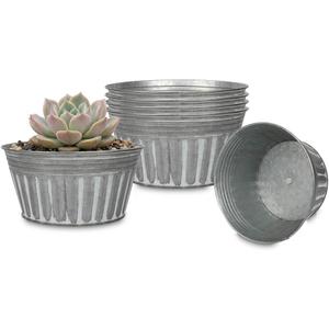 vensovo 6 Inches Silver Metal Rustic Plant Pots - 6Pcs Shallow Galvanized Planters with Drain Hole and Rubber Plug, Rustproof Tin Bucket Succulent Pot Indoor Farmhouse Vintage Style for Decor