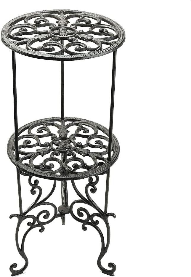 Sungmor Heavy Duty Cast Iron Potted Plant Stand,26-Inch 2 Tiers Metal Planter Rack,Decorative Flower Pot Holder,Vintage & Rustic Style Indoor Outdoor Garden Pots Container Supports