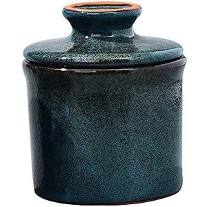 Teapeak Pottery Butter Keeper Crock - Ceramic Butter Dish with Water Line for Countertop, Keep Butter Fresh, Blue
