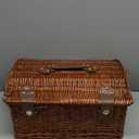 PICNIC TIME Newbury Picnic Basket for 4, Romantic English-Style Wooden Wicker Basket with Deluxe Service for 4, Fully-lined Interior, Leatherette Lid-locking Buckle, and Flat-lid Design