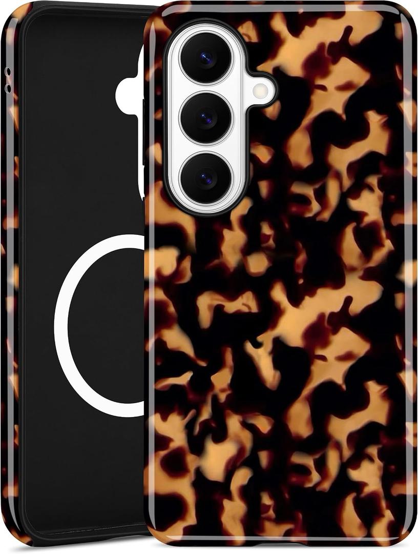 Magnetic Tortoise Shell Case for Samsung Galaxy S26 Ultra, Compatible with MagSafe, Cute Brown Aesthetic Leopard Print Soft TPU and Hard PC Shockproof Protective Phone Cover for Women Girls