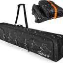 Goloni Ski Bag with Wheels,Padded Snowboard Bag for Air Travel,600D Waterproof Fabric,Foldable Snow Bag Fits 2 Pairs Skis, 190cm