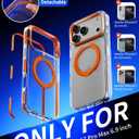 Magnetic for iPhone 17 Pro Max Case with 360° Spin Stand, Compatible with MagSafe, Military-Grade Protection, Detachable Strip, Anti-Yellowing Clear Phone Case for iPhone 17 Pro Max 6.9" Orange
