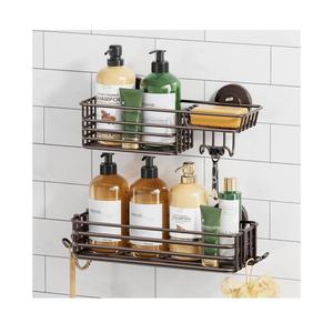 TAILI Shower Caddy Suction Cup 2 Pack with Hooks & Soap holder, Heavy Duty Shower Organizer for Bathroom, No Drilling Bathroom Organizer with Large Capacity, Brown Metal Storage B