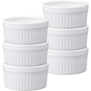 HIC Kitchen Souffle Ramekin, Fine Porcelain, For Baking Custards, Souffles, Casseroles, And Desserts, 8-Ounce Capacity, Set of 6