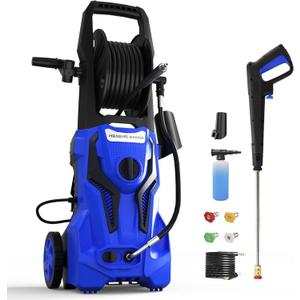 Electric Pressure Washer - 4800PSImax 3.2GPM Power Washer Electric Powered with 25 FT Hose Reel 4 Interchangeable Nozzle & Foam Cannon, for Cars, Patios, and Floor Cleaning, Deep Blue