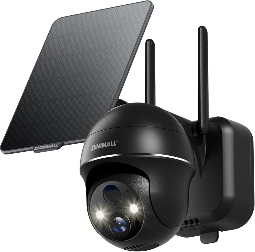 ZUMIMALL Solar Security Cameras Wireless Outdoor, 360 View Outdoor Camera Wireless Solar Powered,2.4G WiFi2K/3MP Color Night Vision,2-Way Talk, PIR Motion Alert, Cloud Storage, Work with Alexa