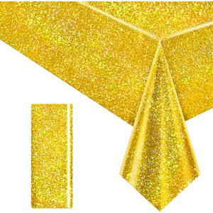 1 pcs Gold Holographic Party Tablecloths 40" x 108" Laser Shiny Table Cloths Plastic Glitter Foil Table Cover for Christmas Wedding Graduation Baby Shower 1920s Birthday Party Anniversary Supplies