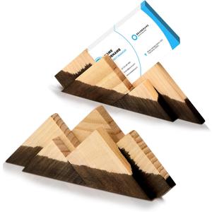 2 Pcs Mountain Range Business Card Holders Christmas Wooden Cool Business Cards Holder Desk Snow Capped Display Stand Organizer for Home Office Desktop Christmas Gift(Wood Color)