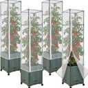 4 Pcs Garden Bird Netting Plant Cover for Square Tomato Cage, 59" x 17.7" Insect Bird Barrier Tomato Cage Net with Zipper & Drawstring, Tomato Trellis Netting Protection Cover for Protecting Plants
