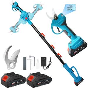 2-IN-1 Brushless Pole Pruning Shear, 2 * 2000mAh Battery, 15ft Reach 1.2" Cutting Diameter, Battery Powered Cordless Electric Pruning Shears, Pole Pruner for Garden Tree Trimming Branch Cutting