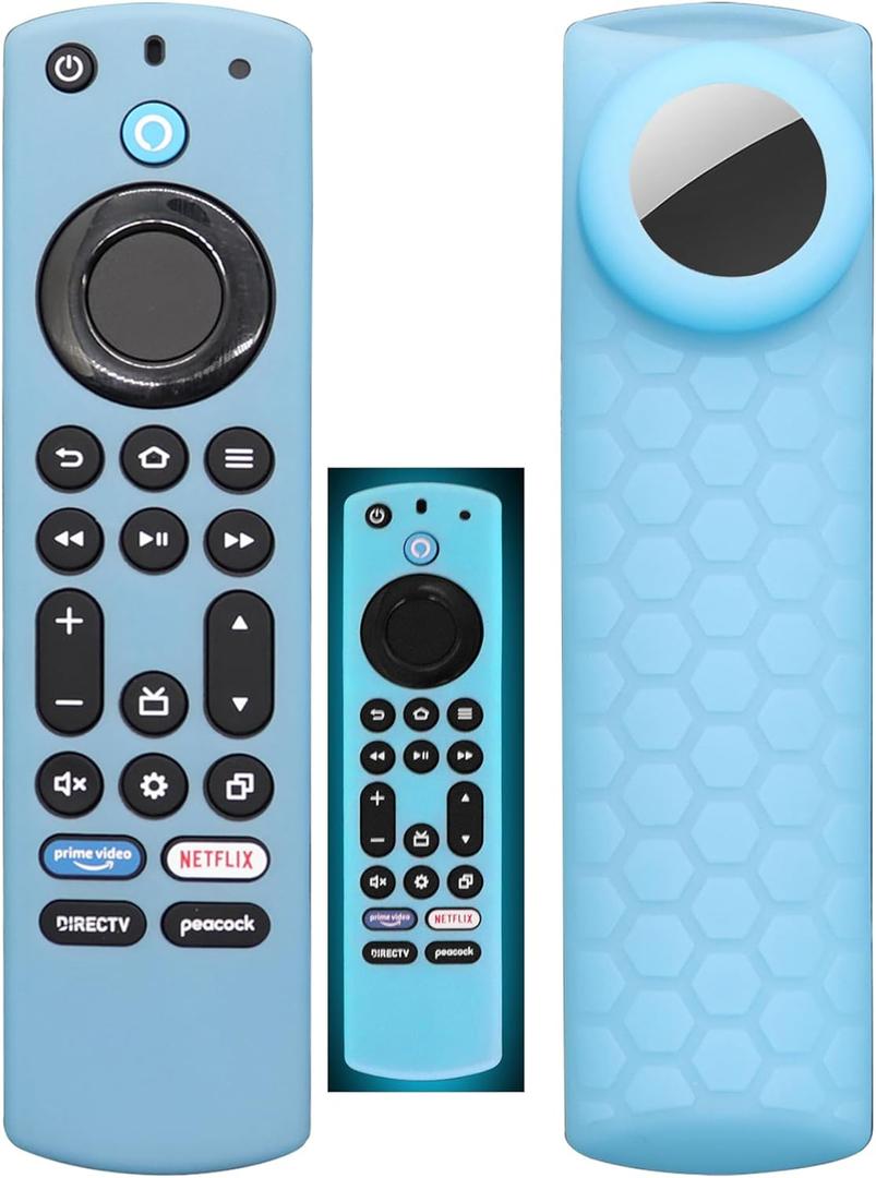 CT-RC1US-21 Remote Cover with Hole for Airtag and Tile Sticker (Glow in The Dark) Compatible for NS-RCFNA-21 Insignia/Toshiba Fir tv Remote,for TV Omni Series and 4-Series (Glow Blue)