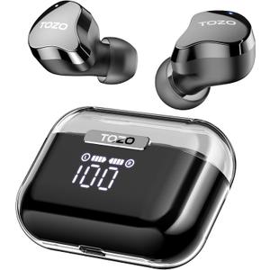 TOZO T18 Wireless Earbuds Bluetooth Headphones 5.3, IPX8 Waterproof Ear Buds, 4 Mic Clear Call Long Playtime with LED Digital Display Charging Case, Stereo Bass Sound 32 Customized EQ via APP