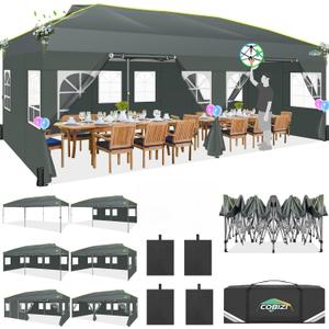 COBIZI 10x20 Pop Up Canopy with 6 Sidewalls One Push Setup Outdoor Event Shelter Waterproof UPF 50+ Gazebo Tent with Carry Bag,Air Vent,Sandbag for Commercial, Wedding, Party,Grey
