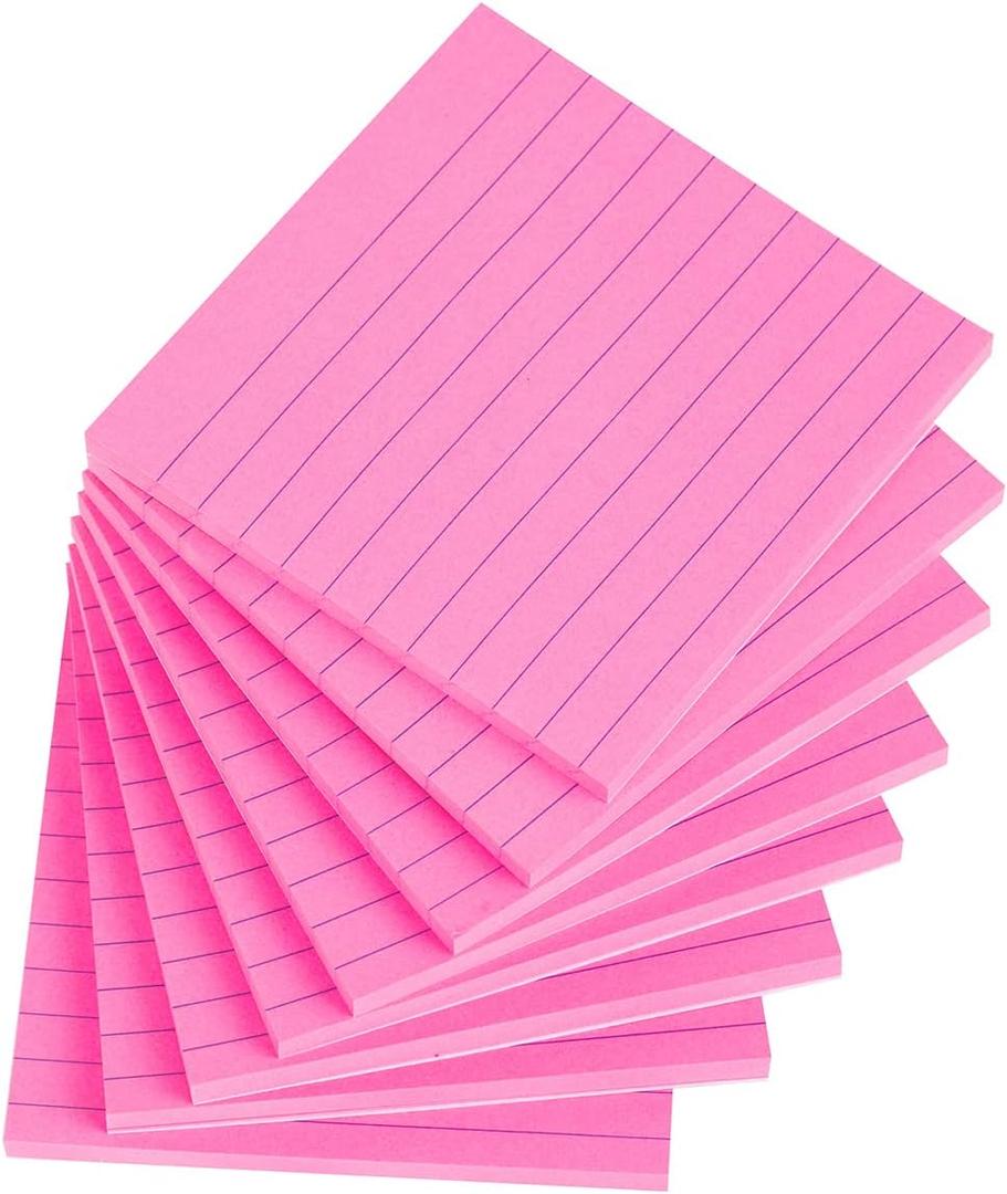 3 x Vanpad Lined Sticky Notes 4x4 Inches, Rose Red Ruled Self-Stick Pads, Easy to Post for Home, Office, Notebook, 8 Pads/Pack