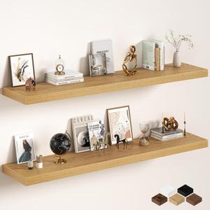Fun Memories 72 Inch Floating Shelves, 12 Inch Deep Wall Shelf for Fireplace Mantel, Deep Storage Shelves for Home & Office, Long Floating Shelf with Invisible Bracket, Oak, Set of 2