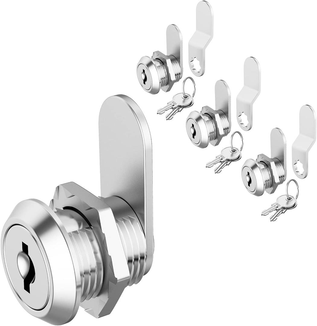 3 Pack Cabinet Cam Locks Keyed Alike, 5/8" Cabinet Lock with Keys, Rv Locks for Storage Door Secure Files Drawers Mailbox RV Door Tool Box, Zinc Alloy (Silver)