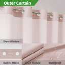 Eachope Extra Long No Hooks Needed Linen Textured Shower Curtain with Snap-in Fabric Liner Set,Blush Hotel Luxury Decor Shower Curtains for Bathroom,Waterproof & Washable,71Wx86H