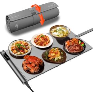 Warming Mat for Food,Silicone Electric Warming Tray for Buffets Party and Home,10s Fast Full Surface Food Heating pad,Portable Design for Daily Use,8 Temperture Settings & 1-6h Timer (Dark Grey)