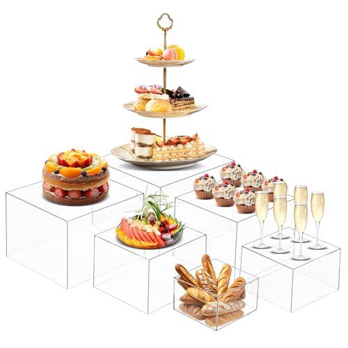 6 PCS Buffet Risers, Large Food Risers for Buffet Table, Food Display Risers for Party, White Acrylic Boxes Dessert Table Display Set, Risers Display Stands (Size 10" 9" 8" 7" 6" 5", Transparent)