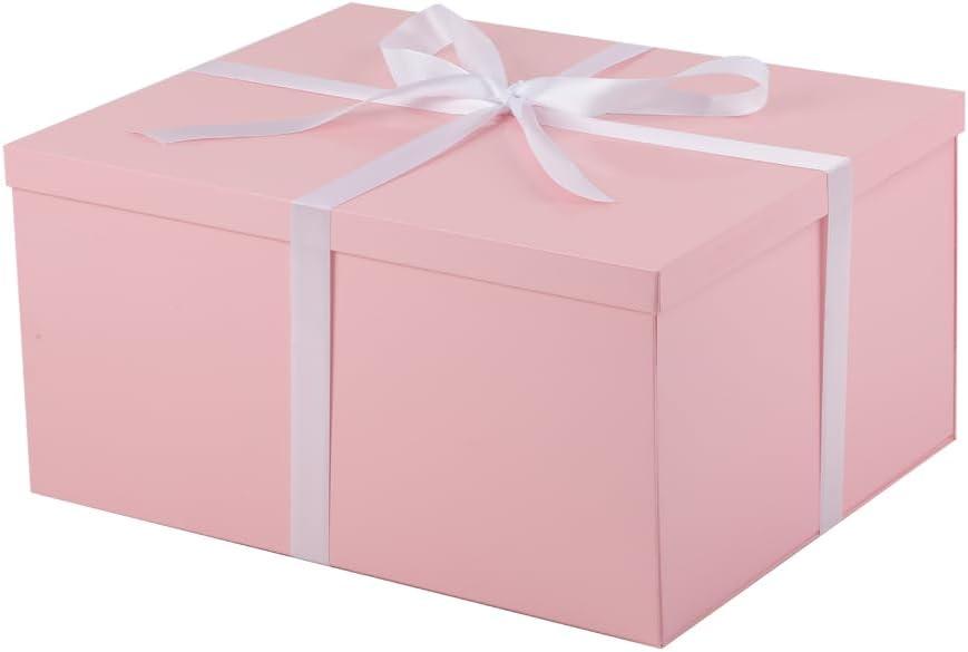 UoeRing 1Pcs Pink Extra Large gift box with lids 16.5138 Inches gift boxes for presents,Birthday Box (include Ribbon, Paper Shred Filler Gift Card & Envelopes)