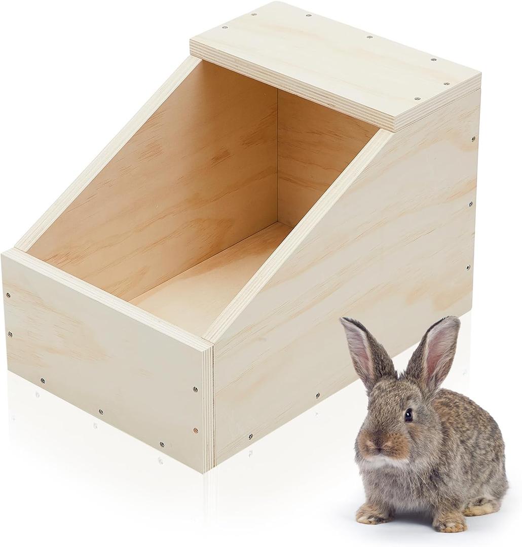 Maxcheck 1 Pack Wood Rabbit Nesting Box, 18x12x12 Inch Wooden Hutch Hideout for Breeding, Natural Burrow Den Alternative for Rabbits & Small Animals