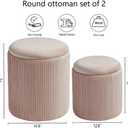 BLEXA Round Set of 2 Ottoman with Storage-Upholstered Velvet Vanity Stool for Makeup Multifunctional Ottomans Coffee Table Padded Seat Foot Rest for Living Room&Bedroom(Pink), Basic