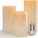 8" 10" 12" x 5" Extra Large Waterproof Outdoor Flameless Candles Battery Operated LED Pillar Candles for Indoor Outdoor Lanterns, Off White, Long Lasting, Set of 3