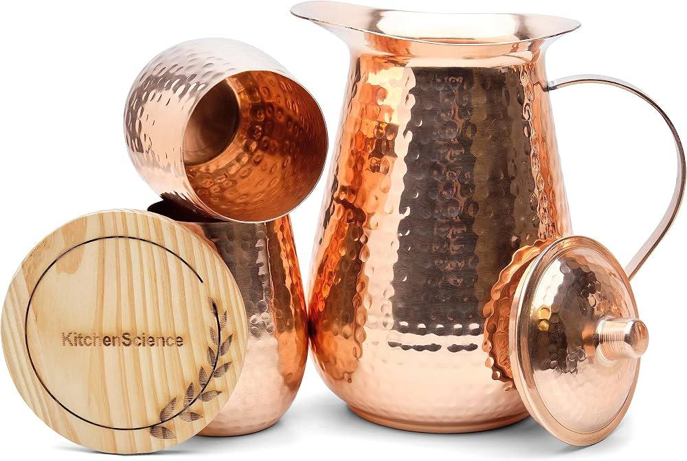 Pure Copper Water Jug Set 70 oz Pitcher with 2 Tumblers – Large Ayurvedic Copper Vessel, Promotes Wellness, Durable, Eco-Friendly & Premium Quality Finish