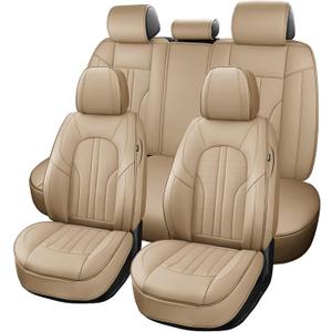 MINGBRON Car Seat Covers,Car Seat Protector Waterproof,Seat Covers Full Set, Car Seat Protectors,Automotive Seat Covers Fit for Most Cars Beige