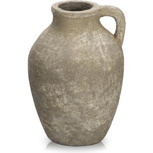 Ceramic Rustic Farmhouse Vase, 9 inch Ceramic Oatmeal Flower Vase for Centerpieces Pampas Grass Pottery Jug with Handle Boho Modern Rustic Farmhouse Decor for Living Room Kitchen Dinner Table Shelves