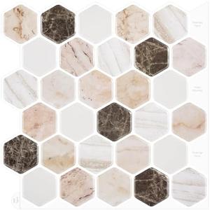 WalDecoo Brown Hexagon Peel and Stick Backsplash Tile, 10 Sheets Premium 3D-Adhesive Wall Tile Stickers, Premium Marble Kitchen Backsplash Tiles Peel and Stick（12 "×12"）.