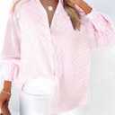Dokotoo Womens V Neck Striped Button Down Shirts Long Sleeve Tunic Tops (Pink, L)