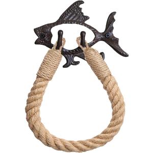 Rustic Toilet Paper Holder. Nautical Rope Towel Holder Ring . Cast Iron Fish Wall Hooks Decorative Wall Mount Rustic Hand Towel Holder , Beach Decor