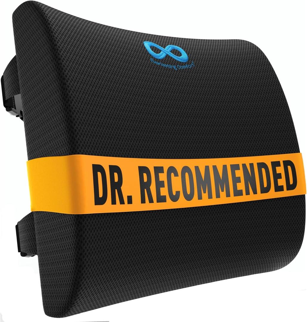 Everlasting Comfort Lumbar Support Pillow for Car Seat - Memory Foam Back Cushion for Car, Chair, Couch - Lumbar Pillow Promotes Better Posture, Back Pain Relief - Ideal for Gaming and Desk Chairs (Black)