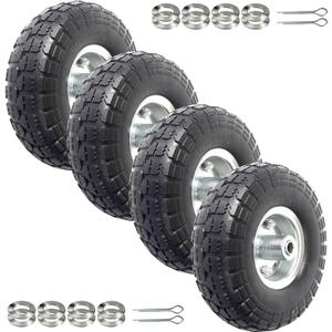AR-PRO (4-Pack) 10-Inch Solid Rubber Tire Wheels - Replacement 4.10/3.50-4" Flat Free Tire with 5/8" Bearings, 2.2" Offset Hub - Perfect for Lawn Garden Cart, Hand Truck, Wheelbarrow, Utility Cart (Silver)