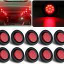 10Pcs 2 Inch Round Red LED Marker Lights 9 LED w/Reflectors, Multi Faceted 2 Inch Led Side Marker Clearance Lights Trailer Marker Lights Flush Mount w/Grommets and 2 Prong Pigtails