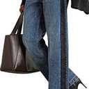 Huang's Women's High-Rise Wide Leg Jeans with Side Stripe, Medium Wash Denim, Black Stripe Detail