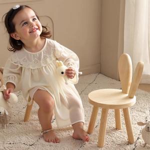 Solid Wood Rabbit Chair Cute Multi Functional Sturdy Rubber Wood Chair for Living Room Bedroom Playroom Easy Assembly Comfortable Safe Design (No Hair, Rabbit Stool)