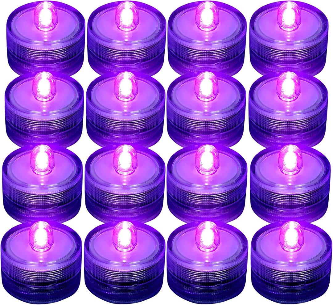 SHYMERY Submersible LED Light,Purple Waterproof Flameless Candle Tea Lights,Underwater Battery Operated Seasonal Festival Celebration Light for Table,Wedding Centerpieces, Party,Pack of 12
