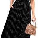 Simplee Womens Striped Midi Summer Dress Smocked Flutter Short Sleeve Dress 2025 Flowy Casual Dress with Pockets (Small, Black)