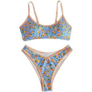 SHENHE Women's 2 Piece Swimsuits Floral Scoop Neck High Cut Spaghetti Strap Bikini Set Large