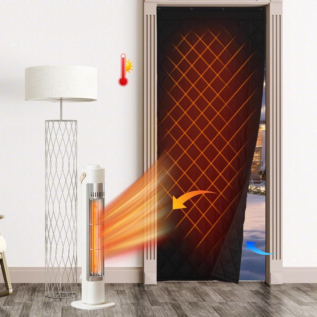 RYB HOME Thermal Insualted Door Curtain for Winter, Black Curtain Window Cover Room Dividers Noise Dampening Blanket Drafty Door for Basement Home Theater, W34 x L82 inch, 1 Panel RYB HOME Thermal Insualted Door Curtain for Winter, Black Curtain Window Cover Room Dividers Noise Dampening Blanket Drafty Door for Basement Home Theater, W34 x L82 inch, 1 Panel