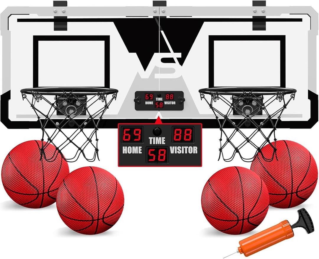 HYES 2 Player Basketball Game, Dual Shot Over The Door Mini Basketball Hoop Indoor with Scoreboard, Basketball Toy Gifts for Kids Boys Girls Adults, Suit for Bedroom/Office/Outdoor/Pool, Black