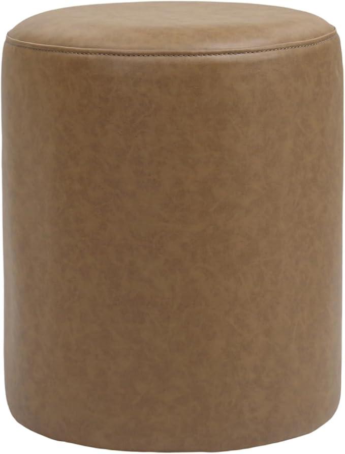 Get Set Style Modern Round Ottoman with Soft Padded Seat, Multifunctional Vanity Stool for Makeup, Upholstered Footrest Stool Ottoman Foot Stool for Living Room, Bedroom, Camel Brown