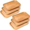 Linwnil 6 Pack 8 x 5 Inches Serving Platter Tray, Tray Cheese Plate Rectangular Platter for Fruit, Appetizer, Bread,Rectangular Avoid Sliding and Spilling Food (Wood Trays x 6Pack)