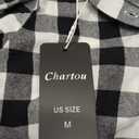 CHARTOU Women Summer Plaid Puff Short Sleeve Dress Button Down Long Shirt Dress with Belt Medium